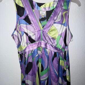 ECI New York shiny Y2K colorful v-neck tie waist blouse